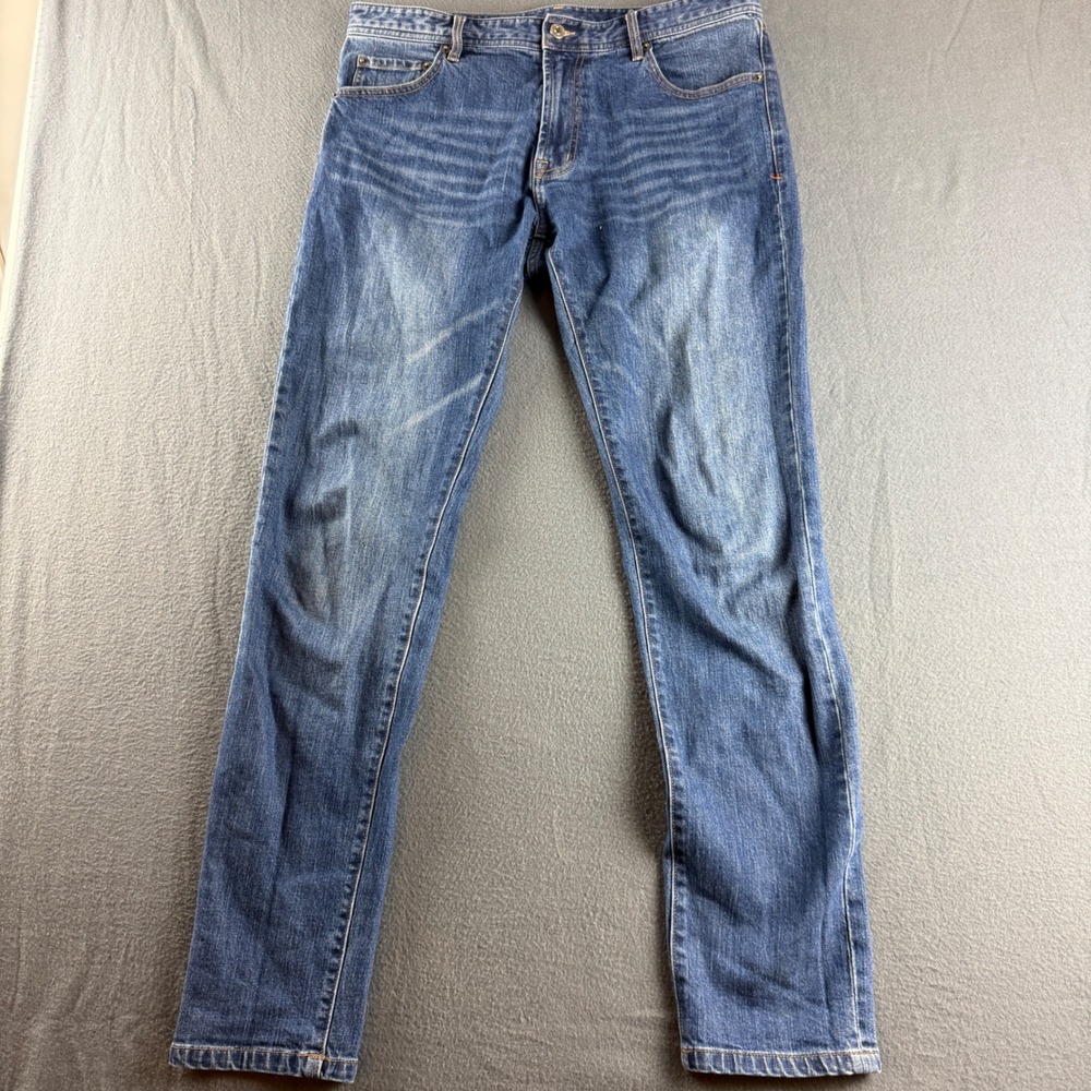 The Normal Brand Jeans Men's 33x33 (Fits 35x33) Blue Slim Fit Whiskered Minimal